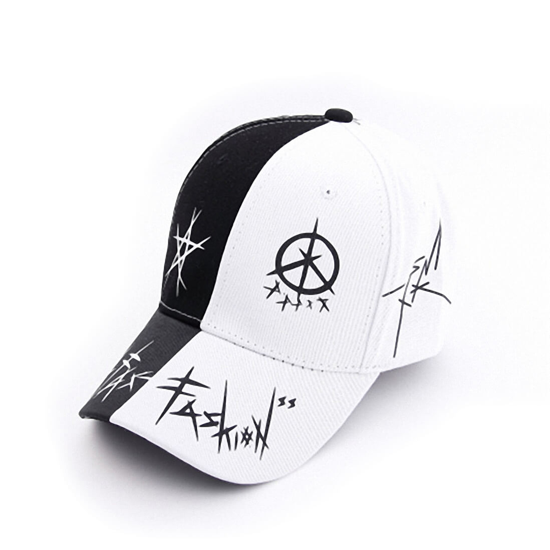 Graffiti Snapback Baseball Cap / Black and White Patchwork Men Women Punk Grunge hat