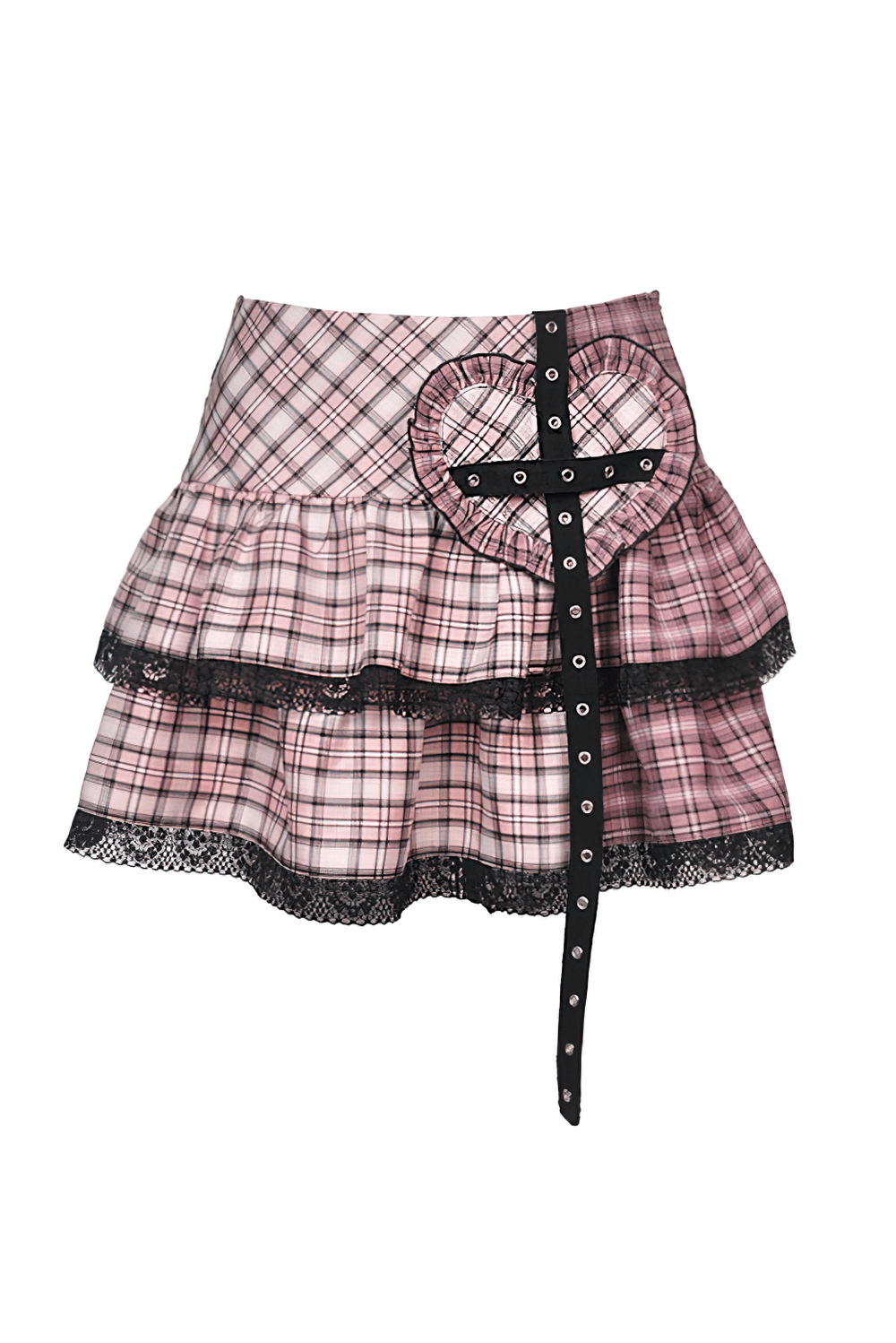 Grunge Female Mini Skirt with Heart Buckle and Grommets