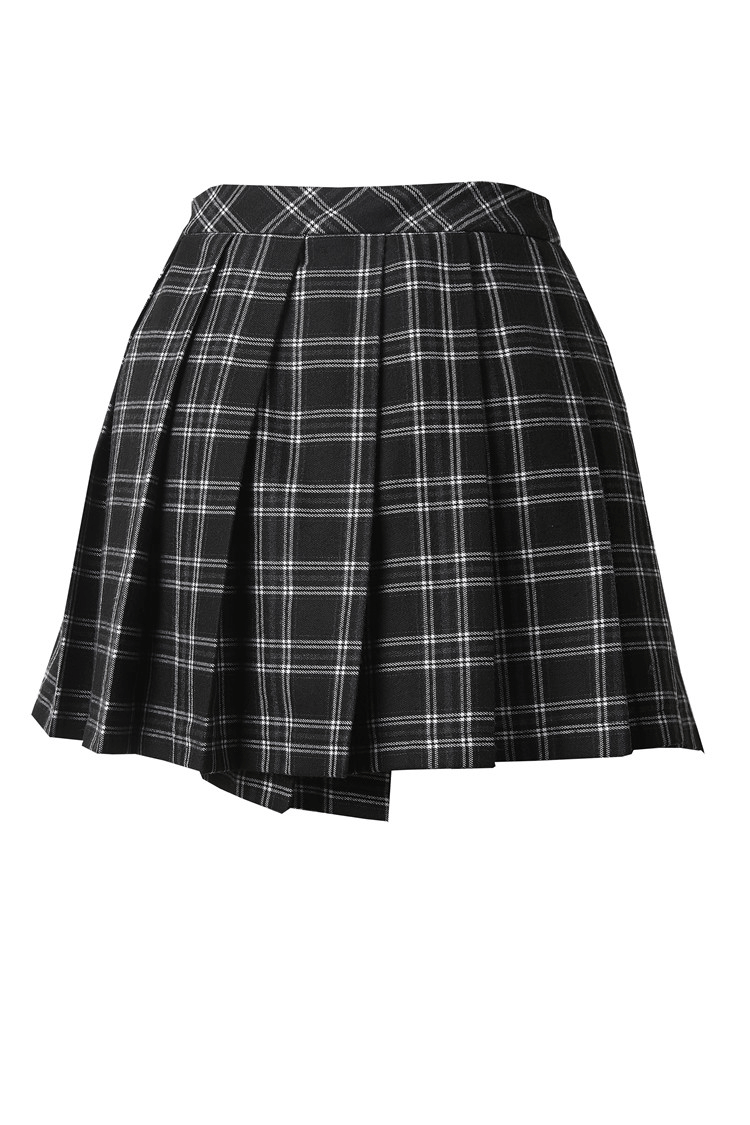 Grunge Gothic Asymmetrical Plaid Skirt with Large Pin Accents