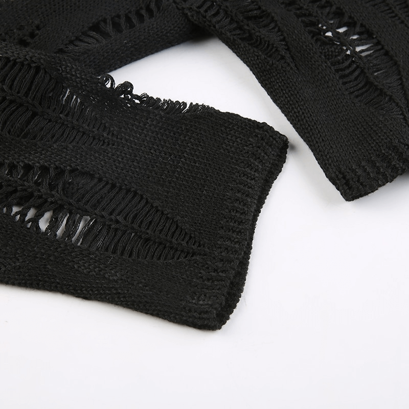 Grunge Vintage Long Sleeves Ripped Tops / Sexy Hollow Out Cropped Pullover