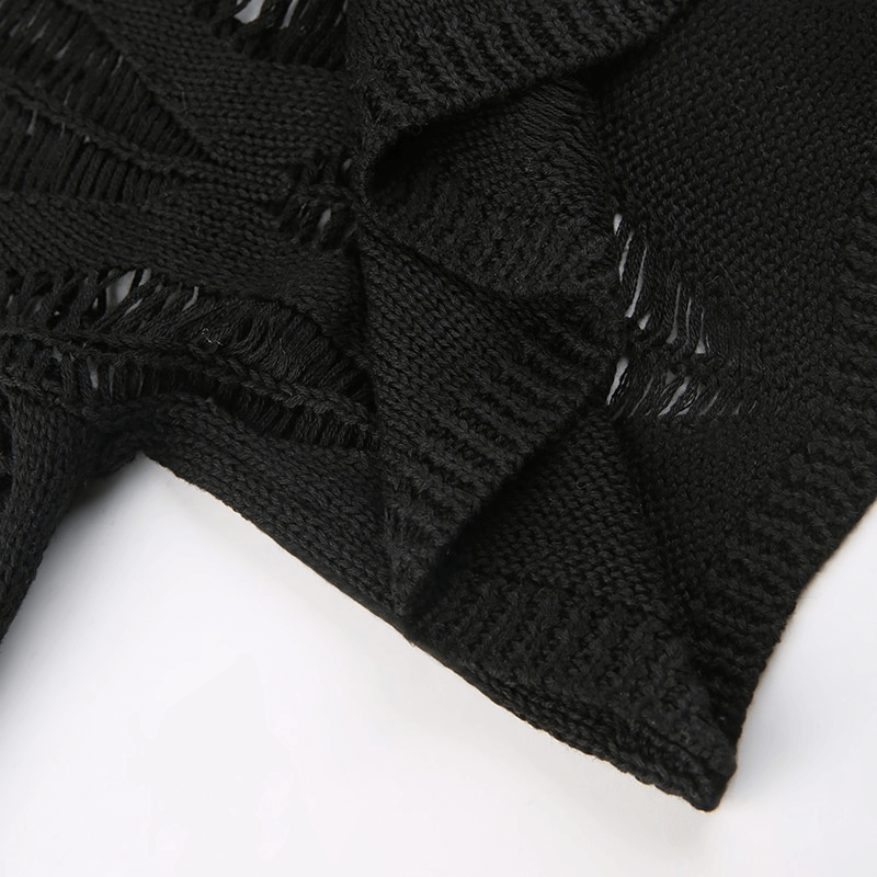 Grunge Vintage Long Sleeves Ripped Tops / Sexy Hollow Out Cropped Pullover