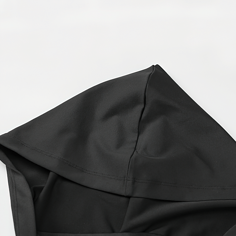 Grunge Zip-Up Hooded Tops with Thump Holes on Sleeves / Black Bodycon Hoodies