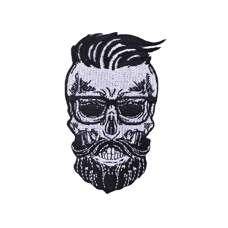 Hairy Skull With Beard And Mustache Fusible Patch For Clothing / Accessory For Jackets