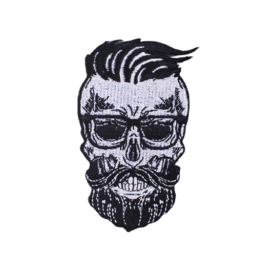 Hairy Skull With Beard And Mustache Fusible Patch For Clothing / Accessory For Jackets