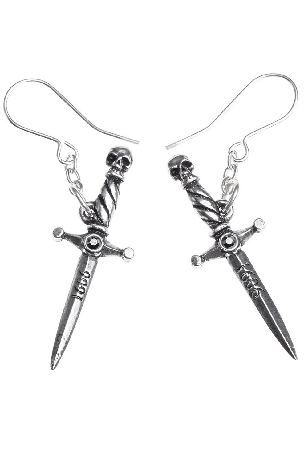 Hand of Macbeth Skull Dagger Earrings with Chain Link Design