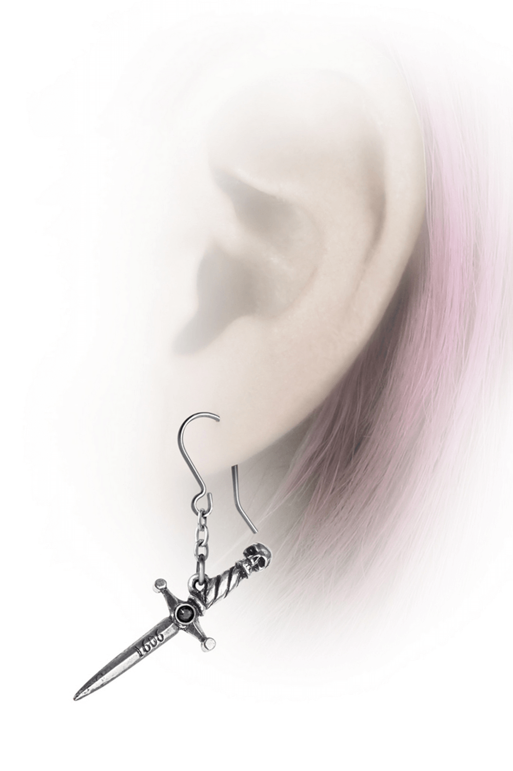 Hand of Macbeth Skull Dagger Earrings with Chain Link Design
