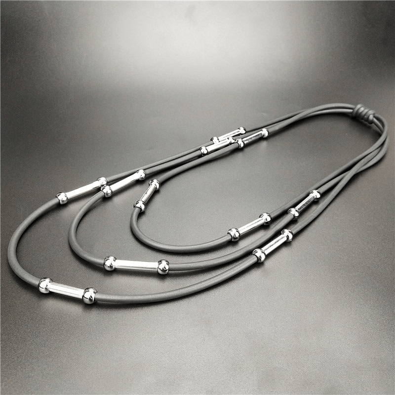 Handmade Rubber Necklaces / Women's Black Rope Jewelry / Bohemia Statement Pendant Necklaces