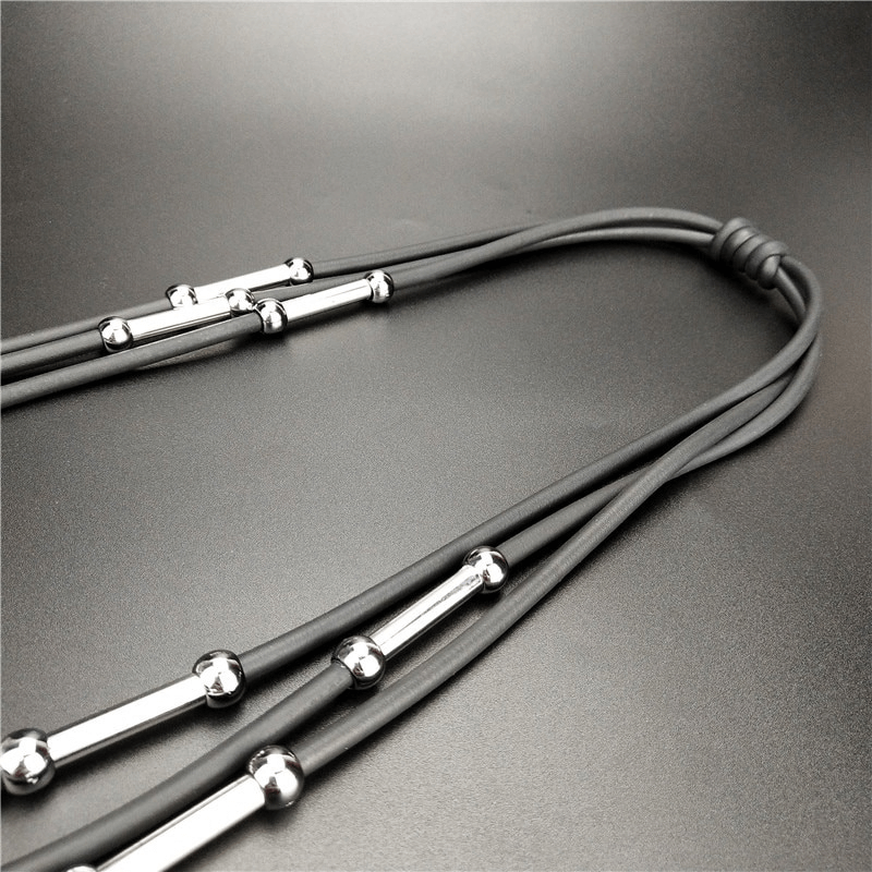 Handmade Rubber Necklaces / Women's Black Rope Jewelry / Bohemia Statement Pendant Necklaces