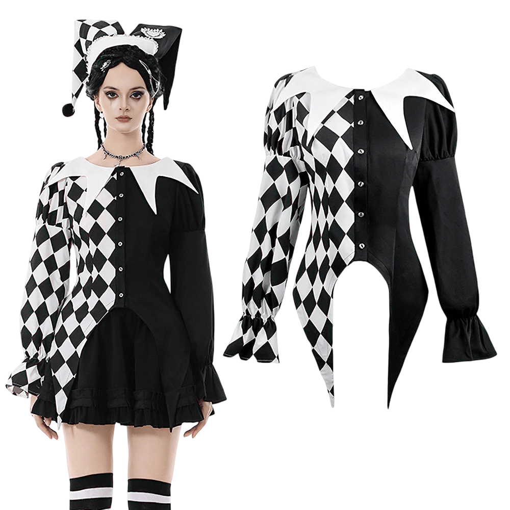 Harlequin Diamond Pattern Shirt with Front Button Detail