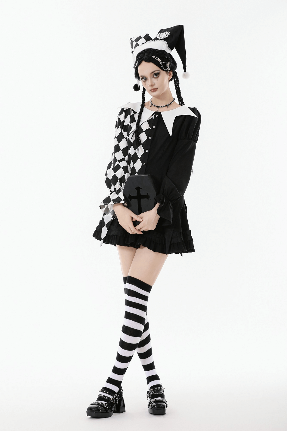 Harlequin Diamond Pattern Shirt with Front Button Detail