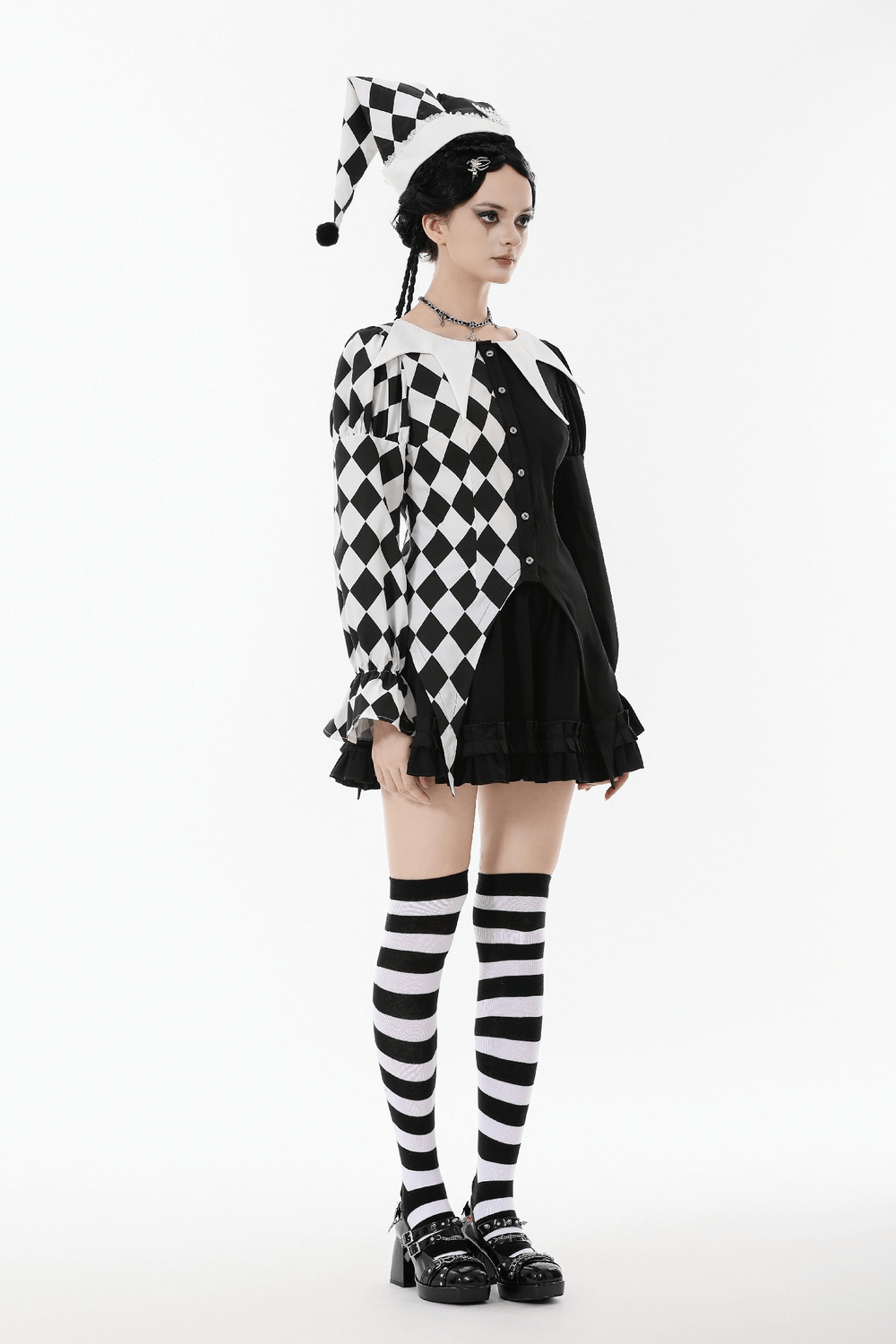 Harlequin Diamond Pattern Shirt with Front Button Detail