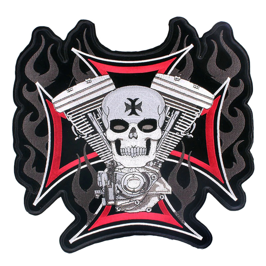 Harley Engine & Skull Print Iron-On Patch For Jackets / Large Embroidered Biker Patches For Clothes