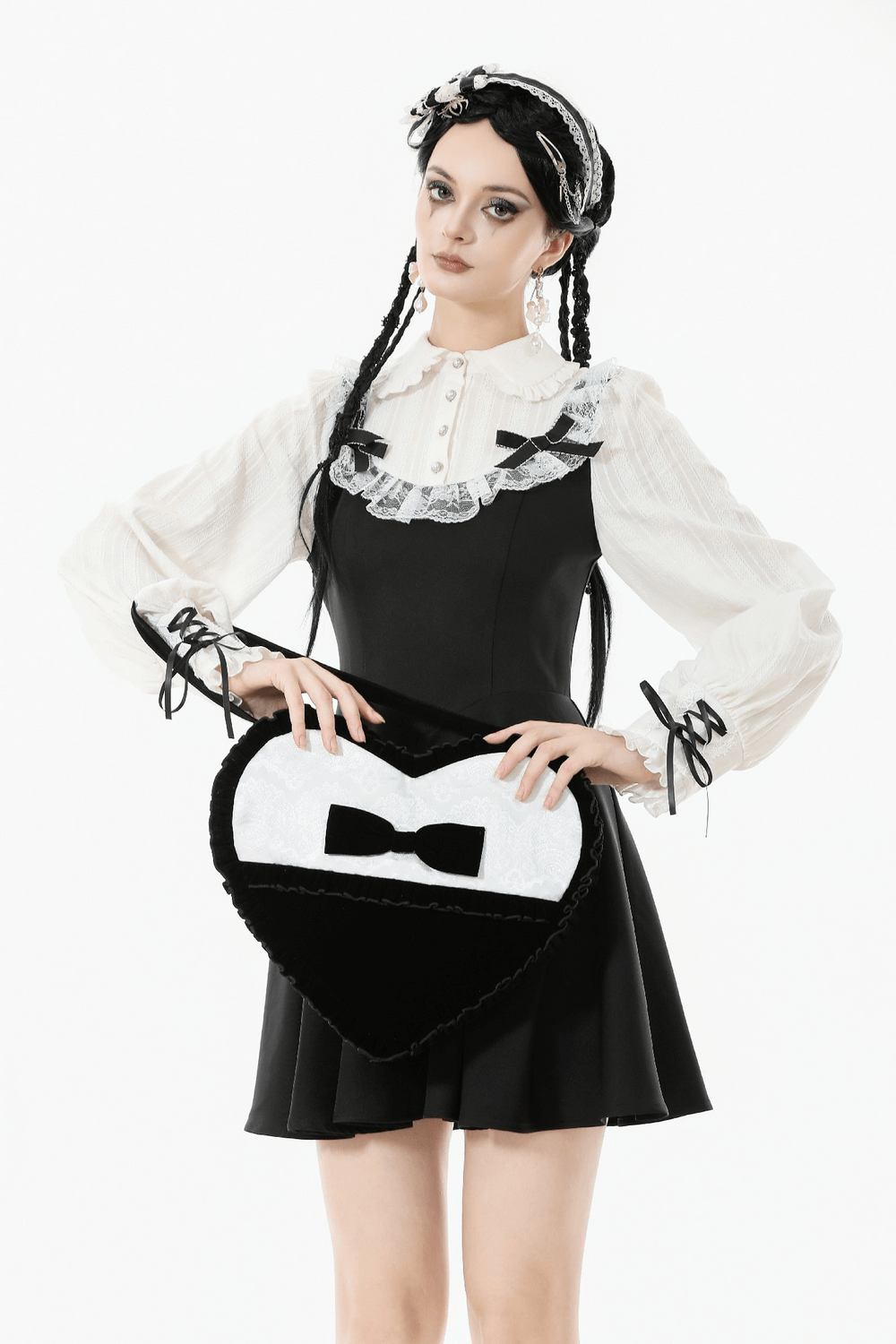 Heart-Shaped Gothic Lace Bow Crossbody Bag