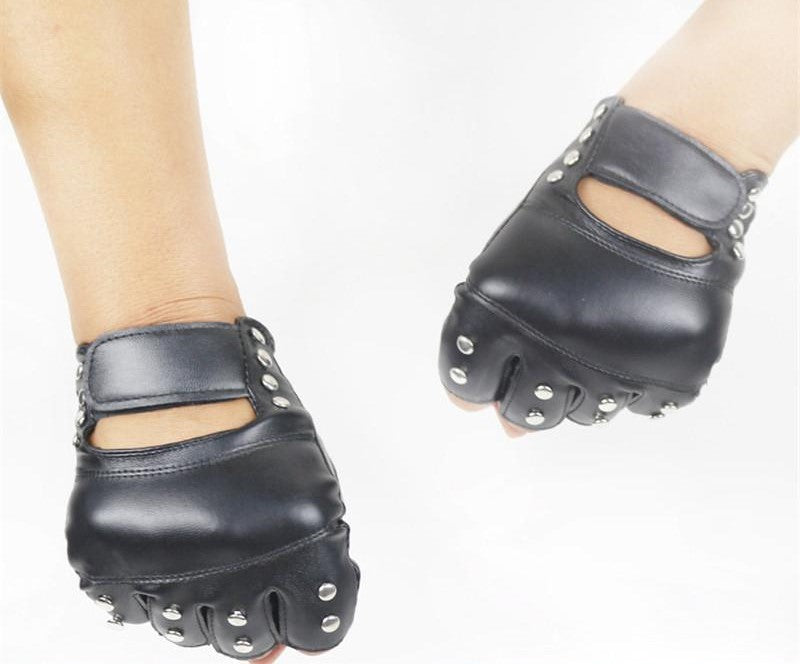 Heavy Metal & Rock style PU Leather Gloves / Men Women Metal Rivets Fitness Work Out Cycling Bicycle