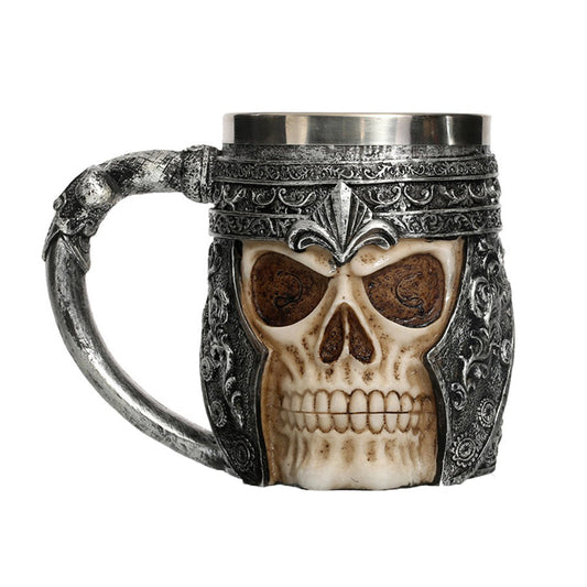 Hell Knight Resin and Stainless Steel Beer 450ml Mug / Retro Viking Pub Bar Mug with Skull