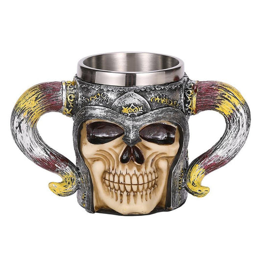 Hell Warrior Resin and Stainless Steel Beer 450ml Mug / Retro Viking Pub Bar Mug
