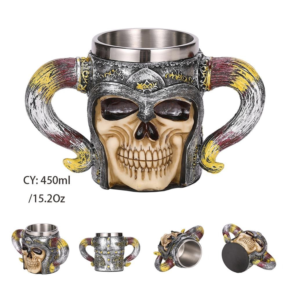 Hell Warrior Resin and Stainless Steel Beer 450ml Mug / Retro Viking Pub Bar Mug