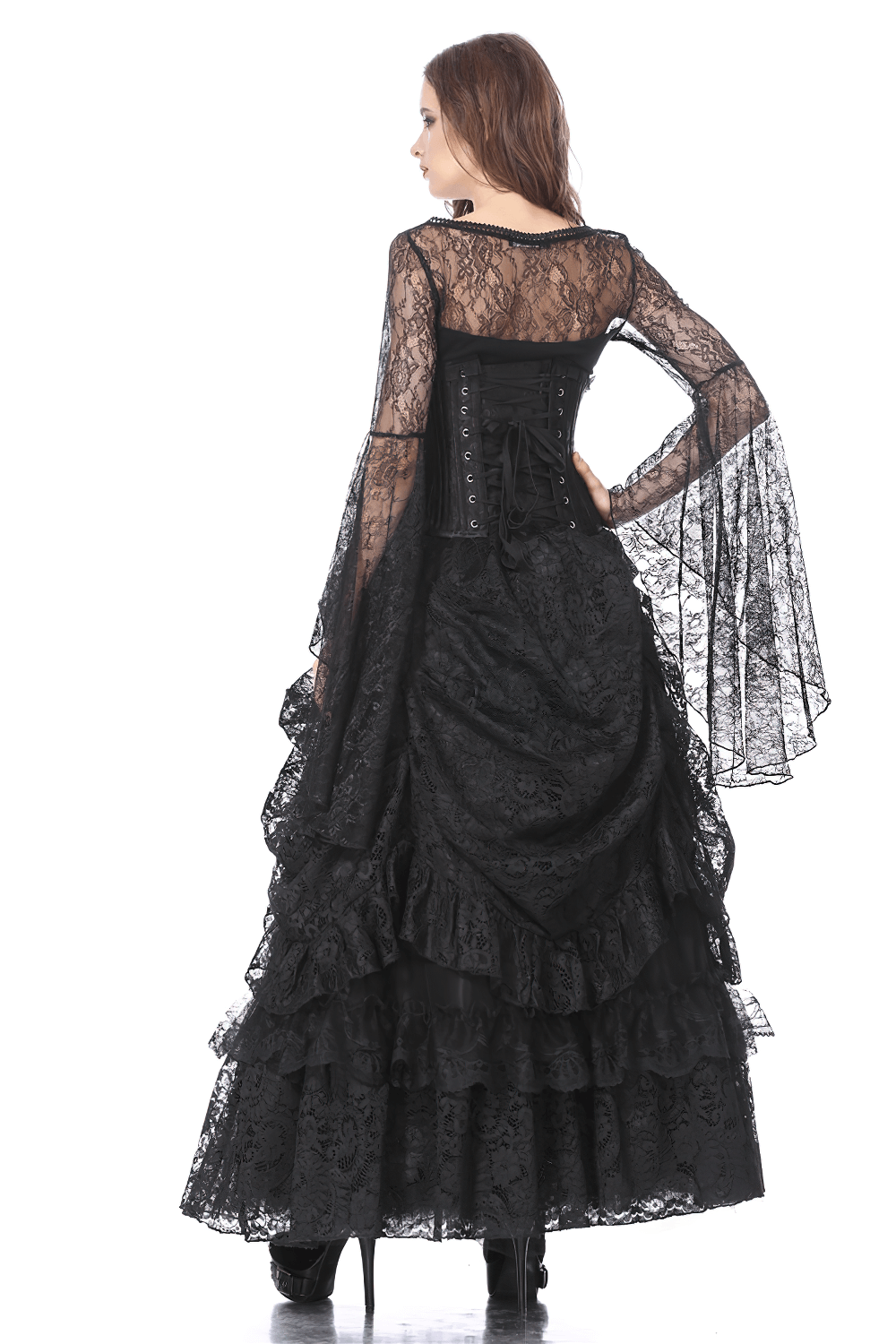 High Front Low Back Lace Maxi Skirt - Dark Romance