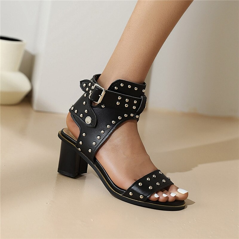 High Heels Sandals for Women / Vintage Shoes with Rivet Buckle / Ladies Summer Sandals