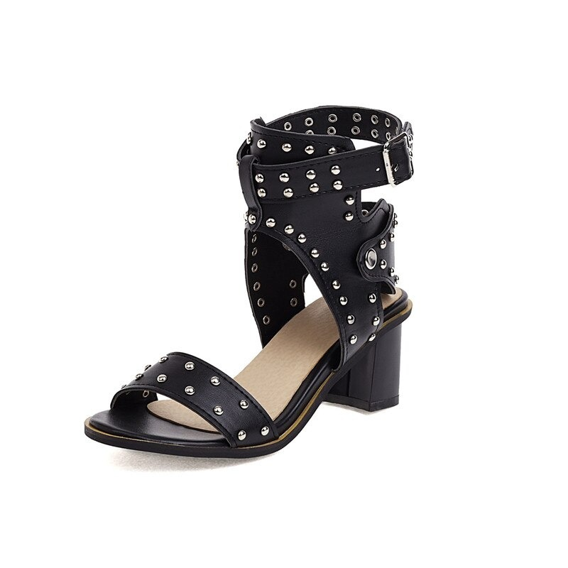 High Heels Sandals for Women / Vintage Shoes with Rivet Buckle / Ladies Summer Sandals