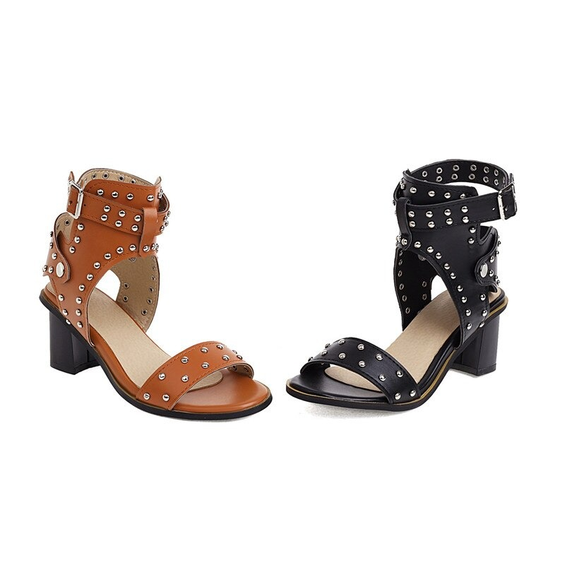 High Heels Sandals for Women / Vintage Shoes with Rivet Buckle / Ladies Summer Sandals