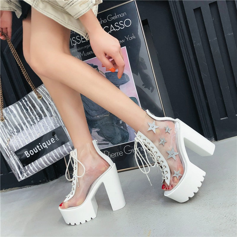 High Heels Women Sandals Boots / Punk Style Lace-Up PVC Star Crystal Platform Shoes