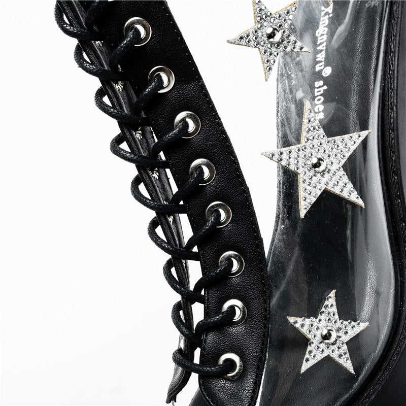 High Heels Women Sandals Boots / Punk Style Lace-Up PVC Star Crystal Platform Shoes