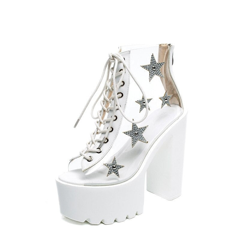 High Heels Women Sandals Boots / Punk Style Lace-Up PVC Star Crystal Platform Shoes