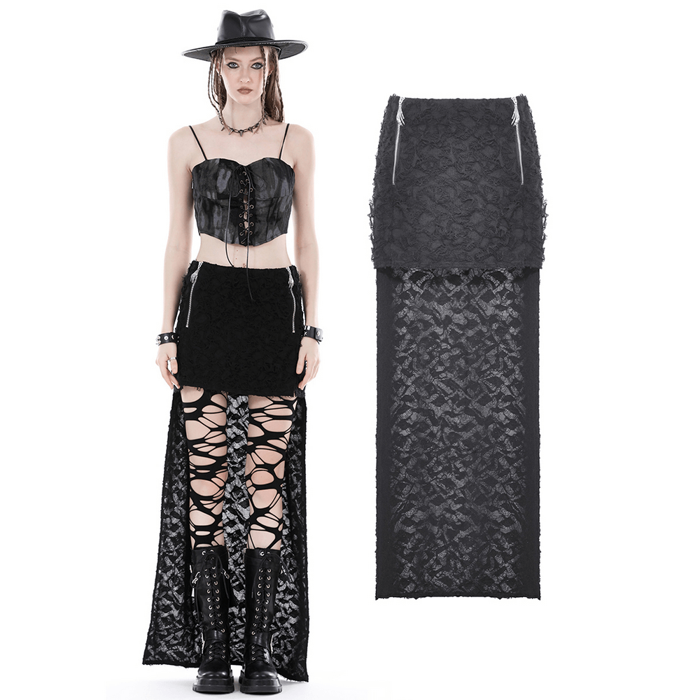 High-Low Lace Skirt with Side Zipper - Dark Gothic Punk