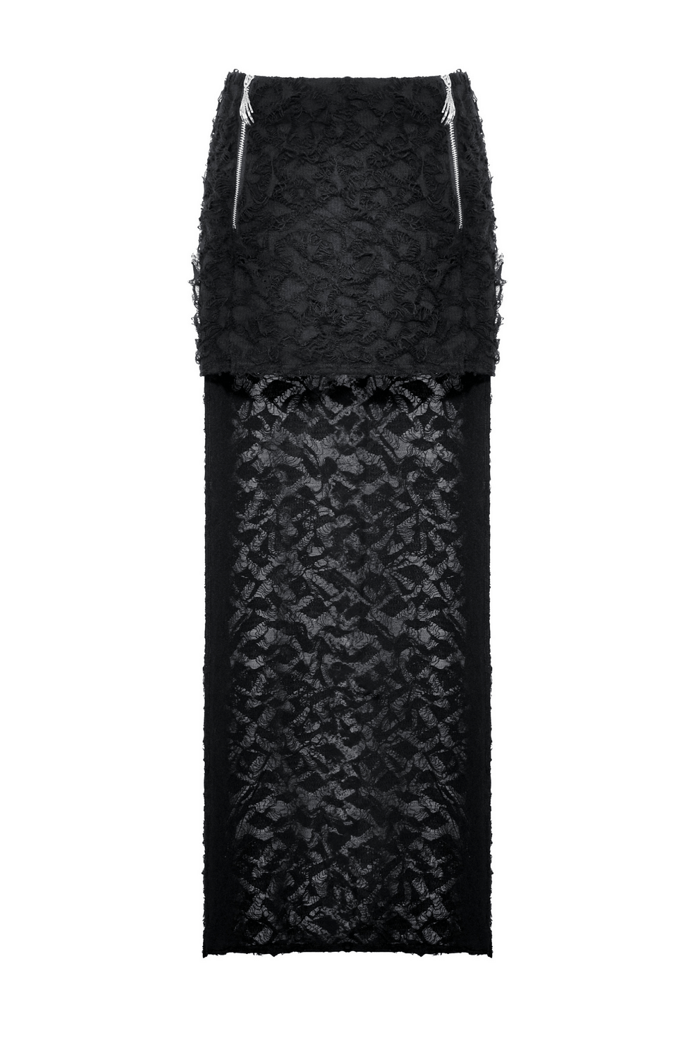 High-Low Lace Skirt with Side Zipper - Dark Gothic Punk