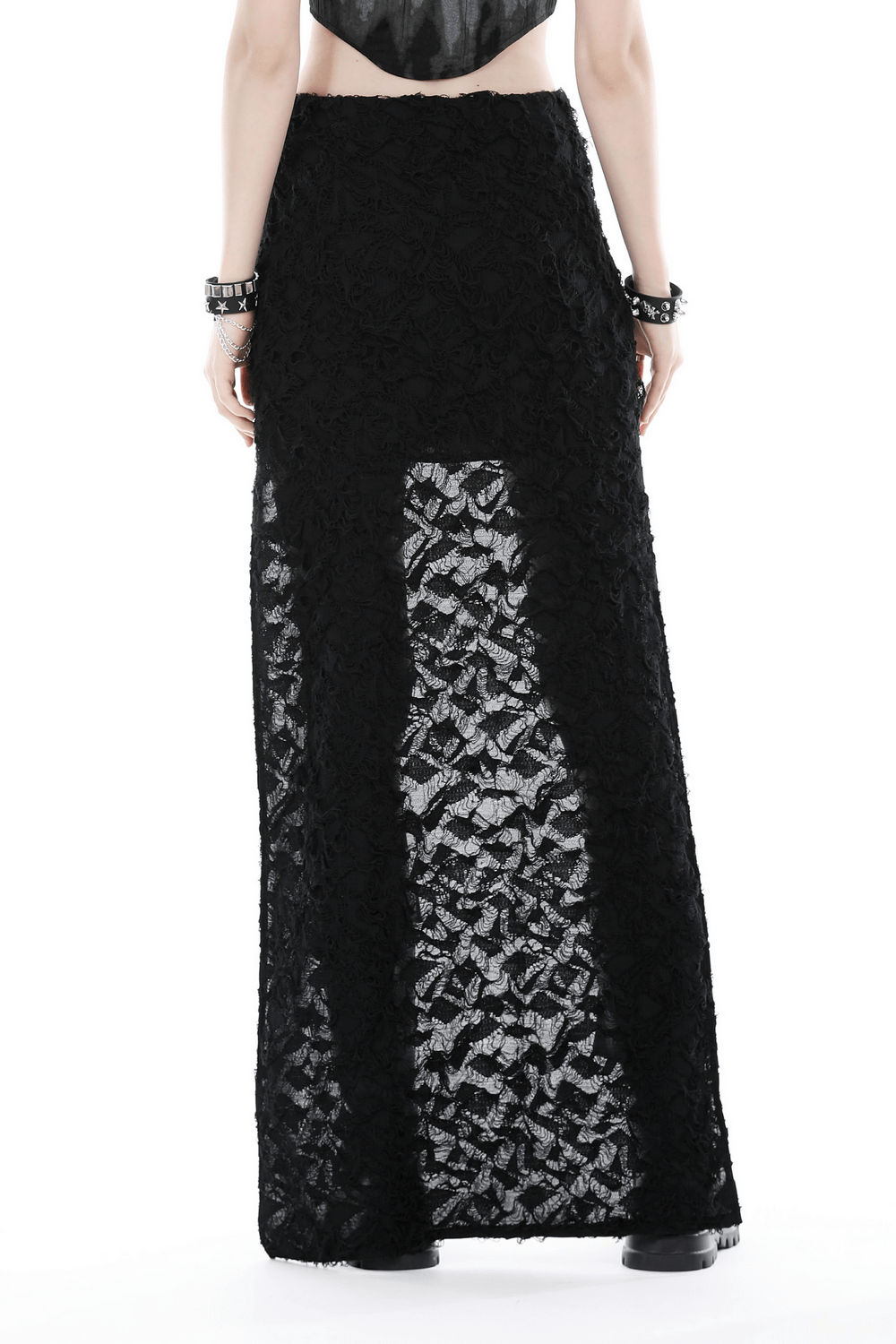 High-Low Lace Skirt with Side Zipper - Dark Gothic Punk