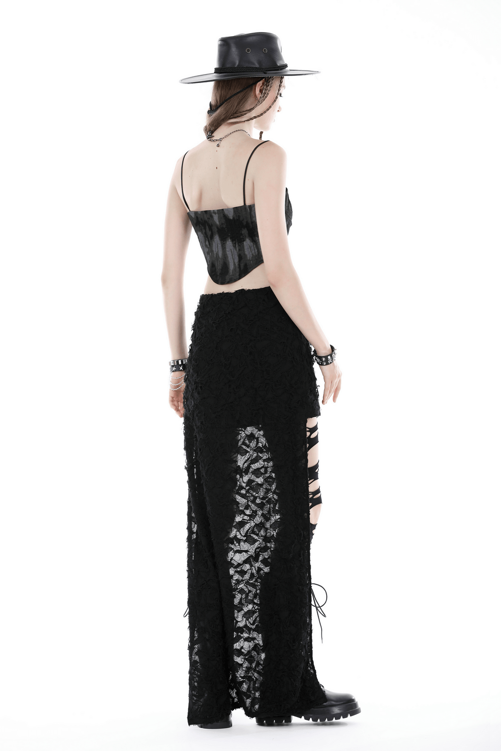 High-Low Lace Skirt with Side Zipper - Dark Gothic Punk