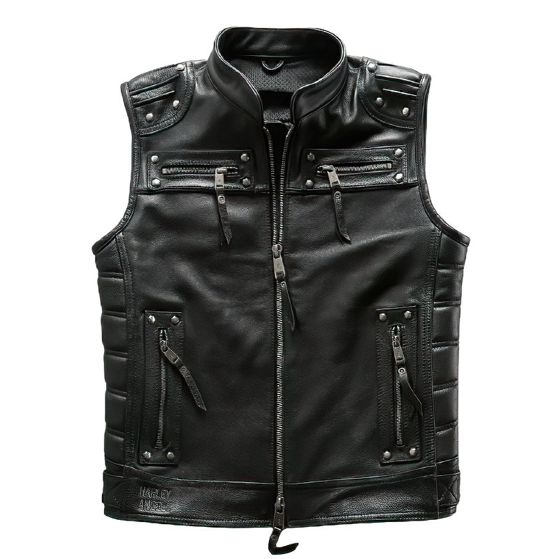 Men's Professional Motorcycle Biker Vest / Sleeveless Jacket of Genuine Leather