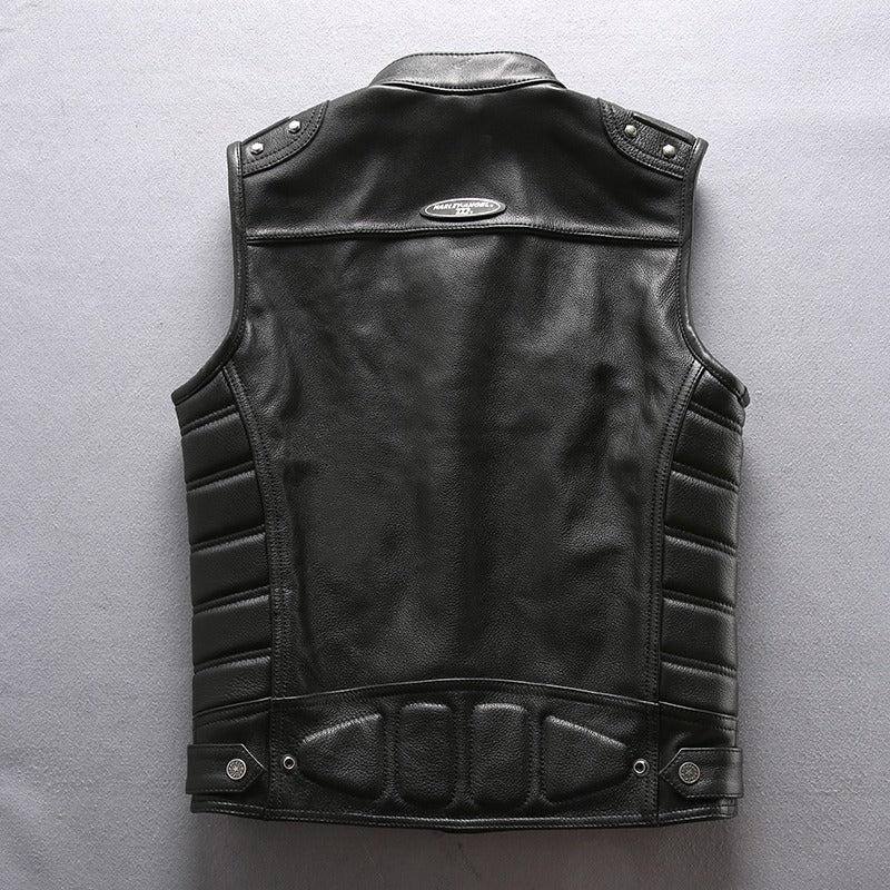 Men's Professional Motorcycle Biker Vest / Sleeveless Jacket of Genuine Leather