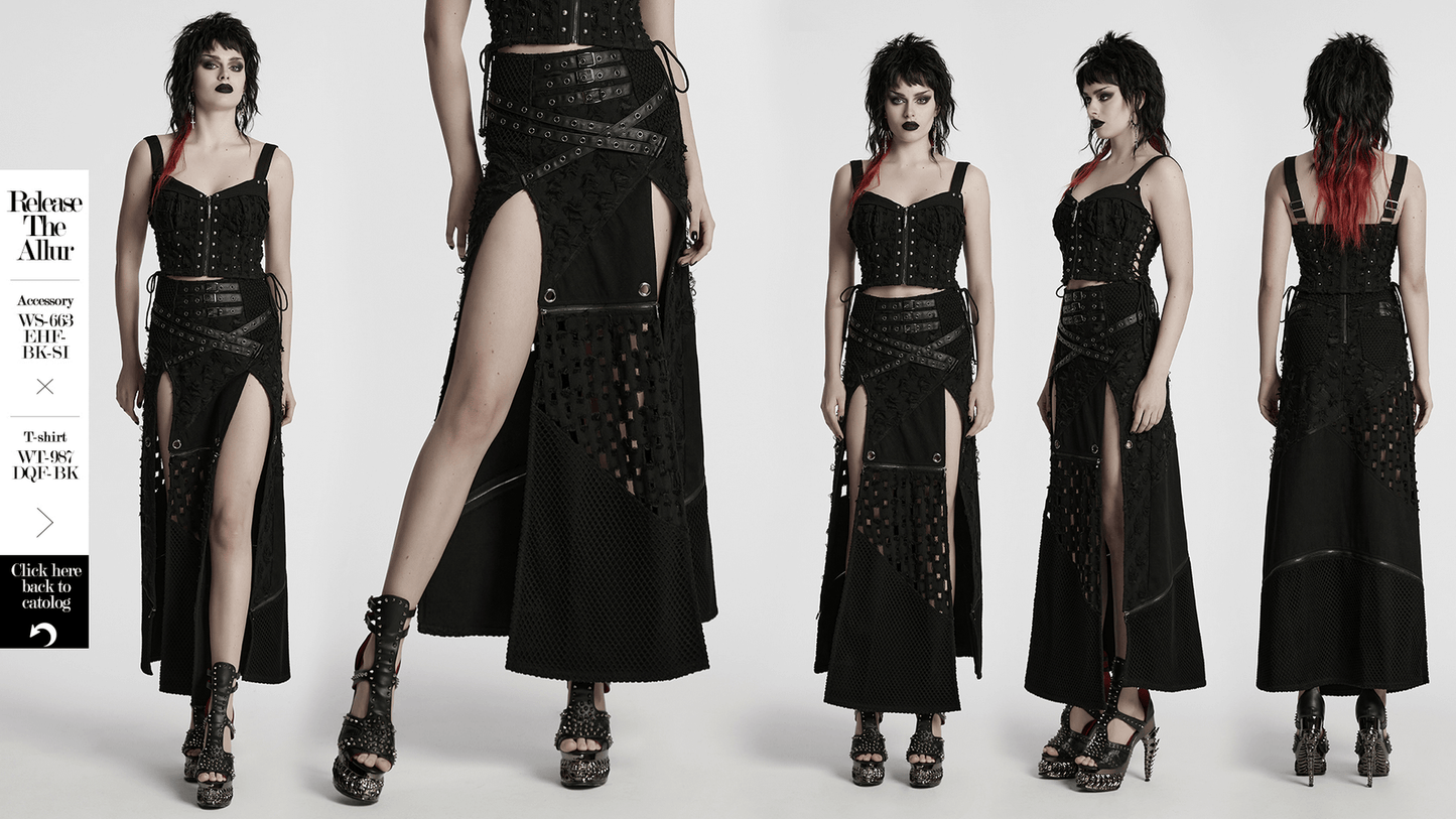 High Slit Punk Detachable Skirt with Faux Leather Accents