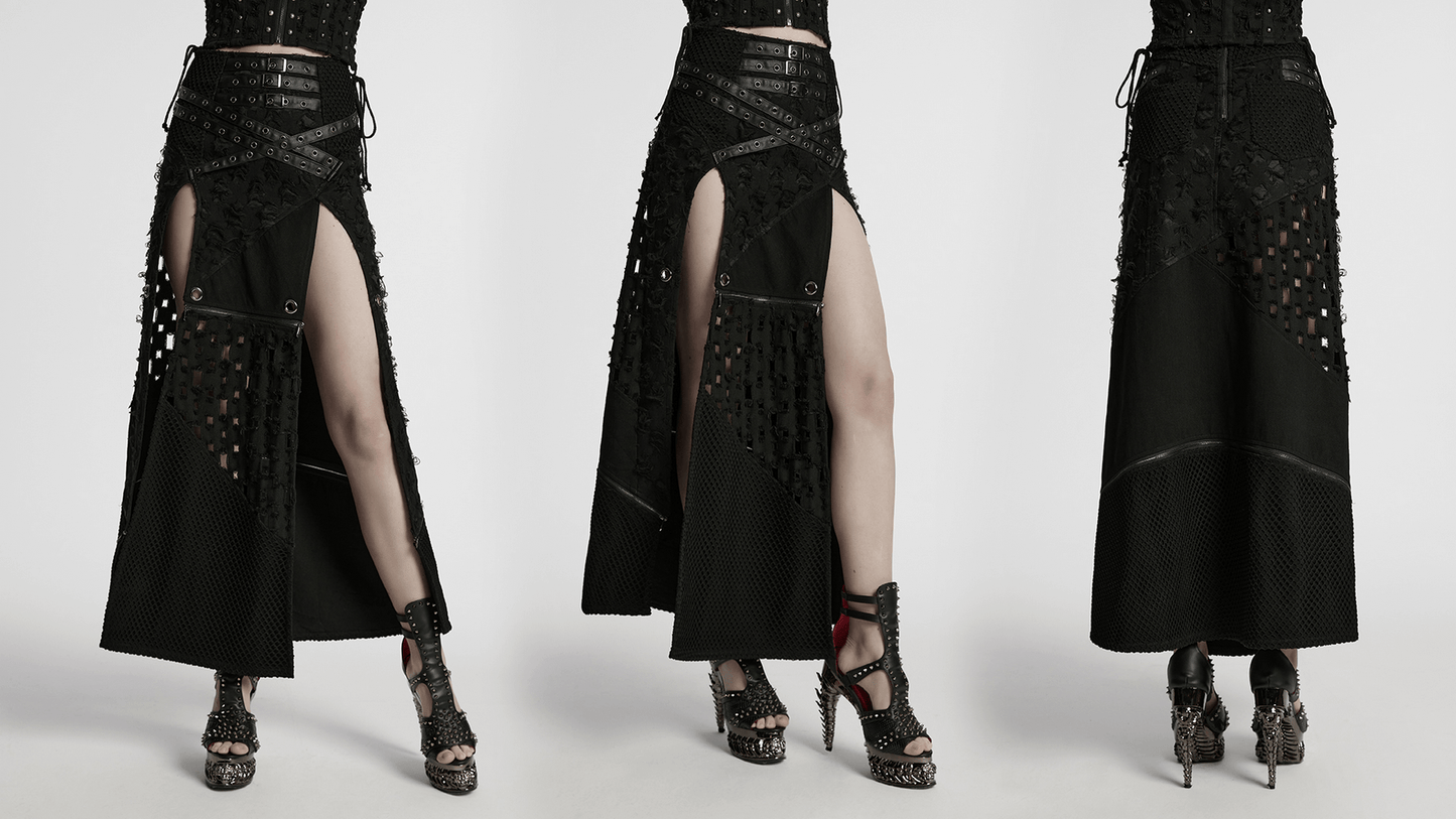 High Slit Punk Detachable Skirt with Faux Leather Accents