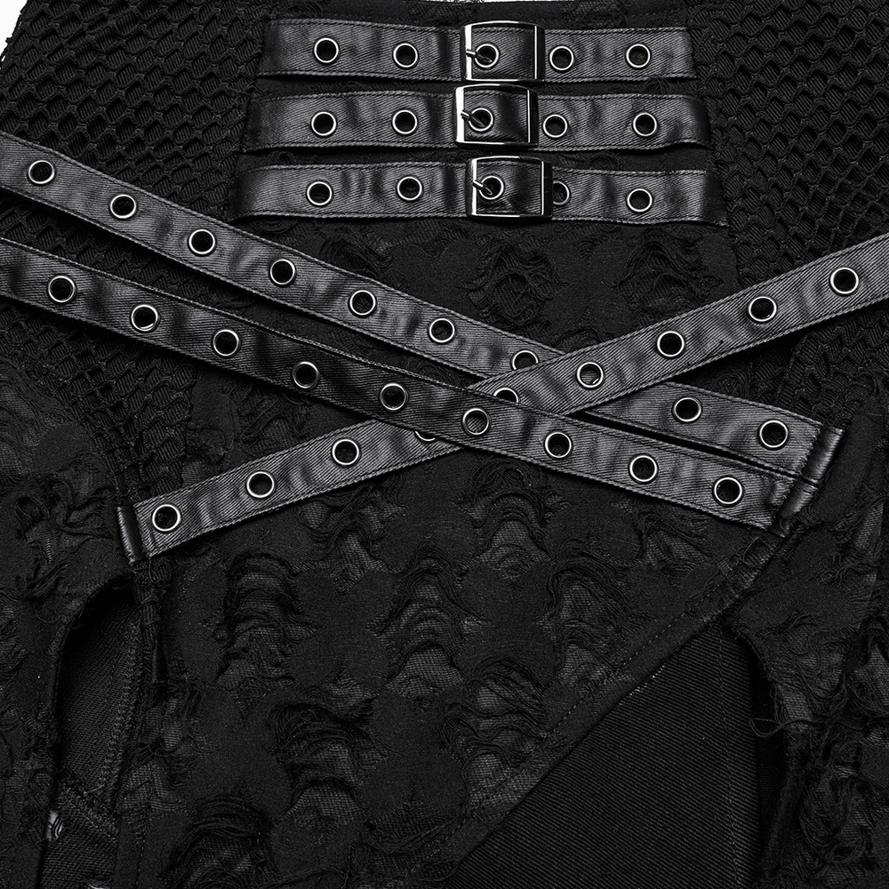 High Slit Punk Detachable Skirt with Faux Leather Accents