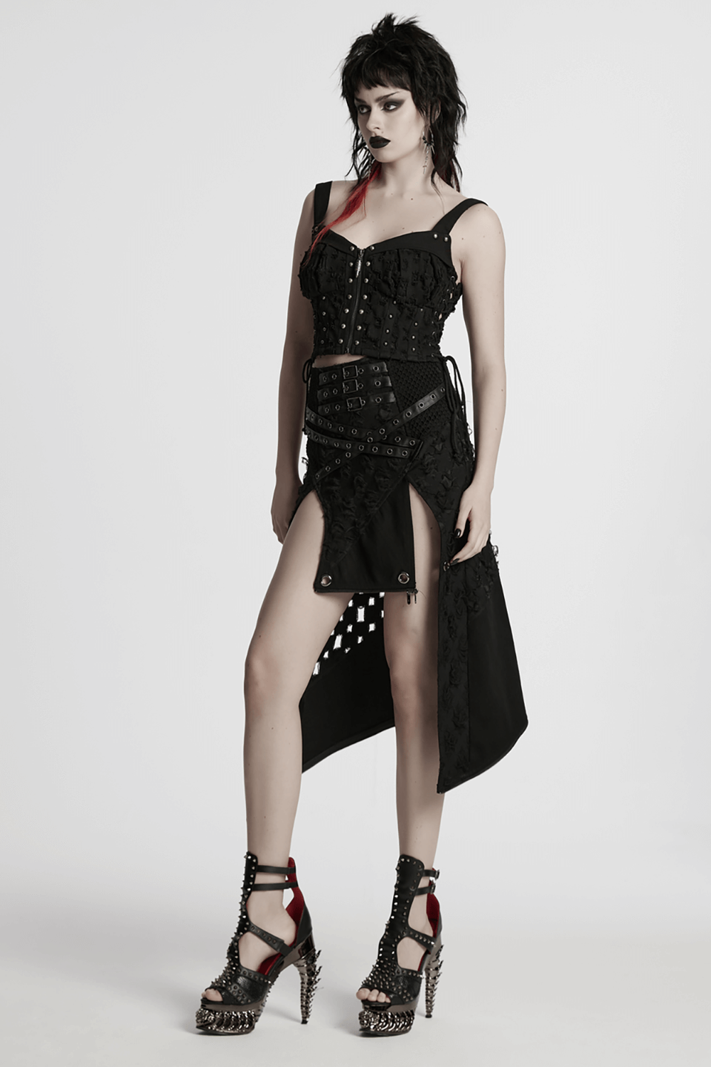High Slit Punk Detachable Skirt with Faux Leather Accents