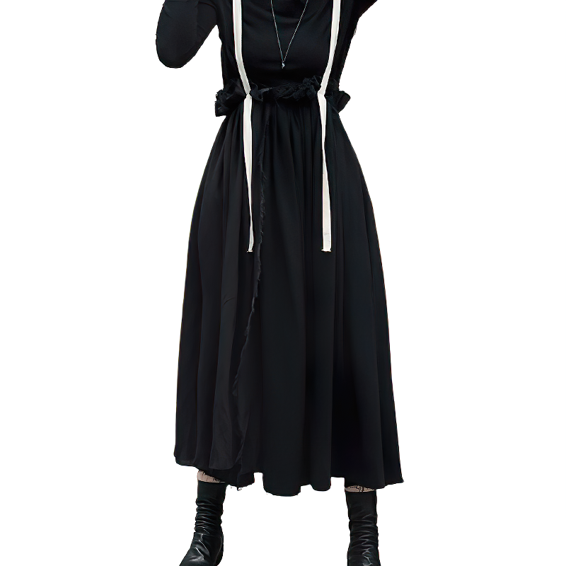 High Waist Black Fashion Women's Skirt / Half-Body Strap Vintage Female Streetwear