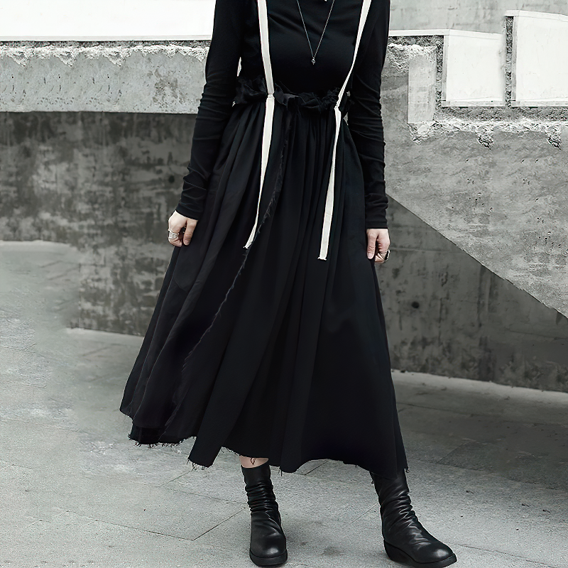 High Waist Black Fashion Women's Skirt / Half-Body Strap Vintage Female Streetwear