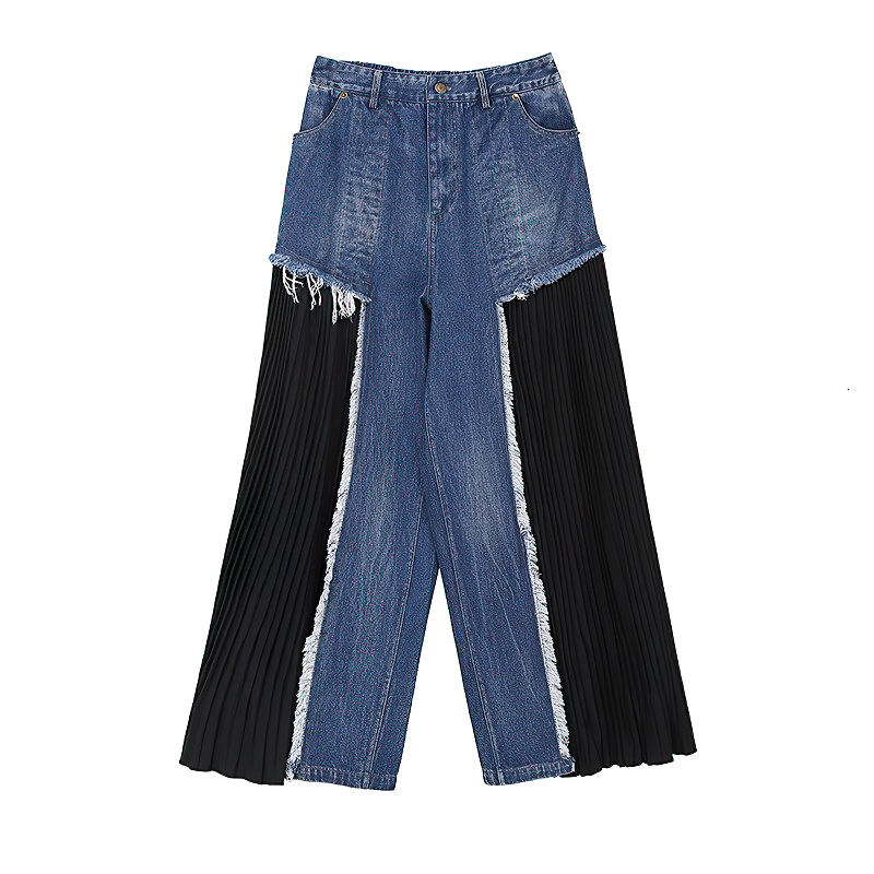 High Waist Blue Denim Women's Trousers / Fashion Female Wide Pants