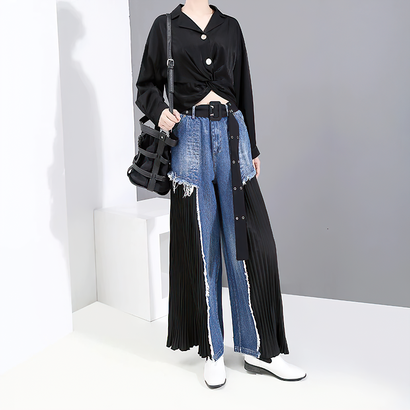 High Waist Blue Denim Women's Trousers / Fashion Female Wide Pants