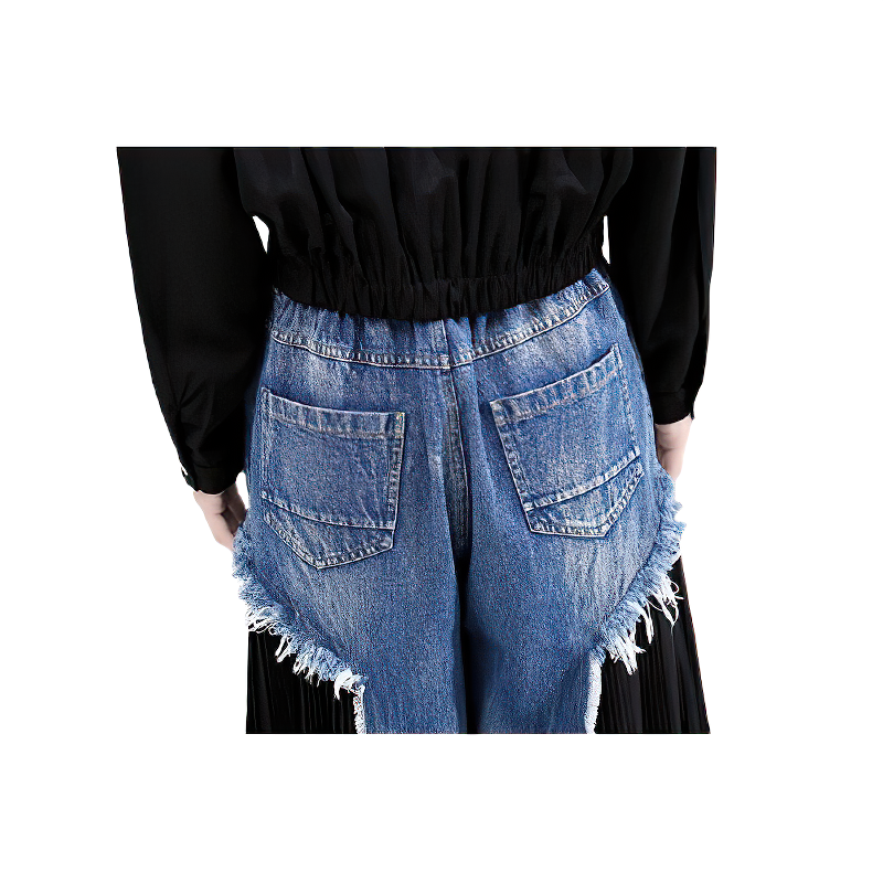 High Waist Blue Denim Women's Trousers / Fashion Female Wide Pants