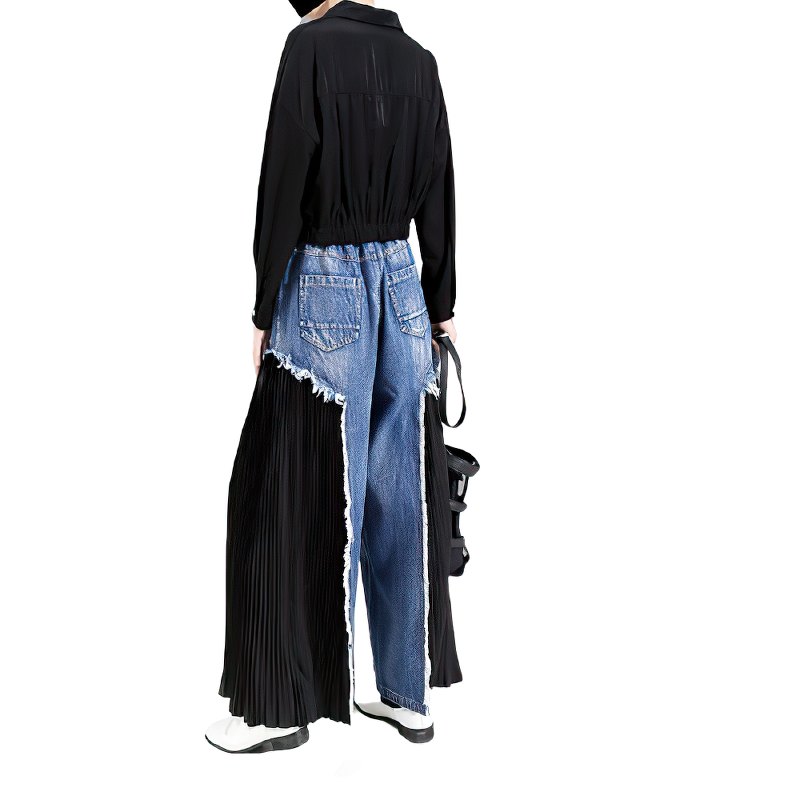 High Waist Blue Denim Women's Trousers / Fashion Female Wide Pants