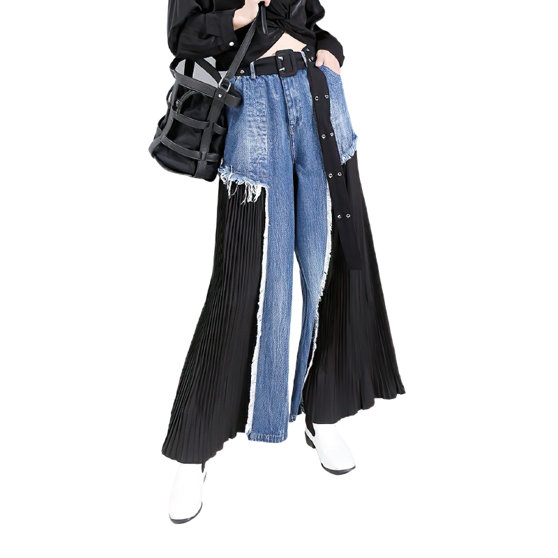 High Waist Blue Denim Women's Trousers / Fashion Female Wide Pants