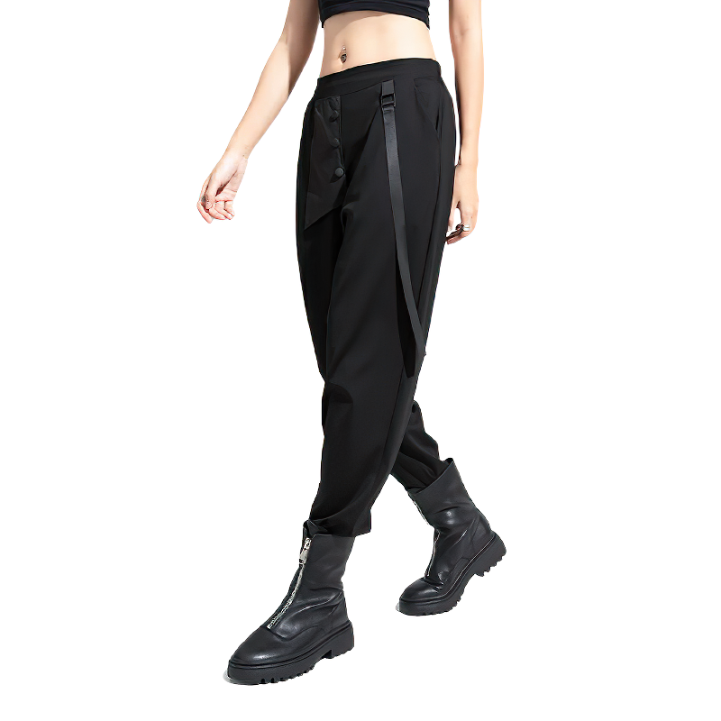 High Waist Elastic Women's Trousers / Fashion Ribbon Split Female Streetwear