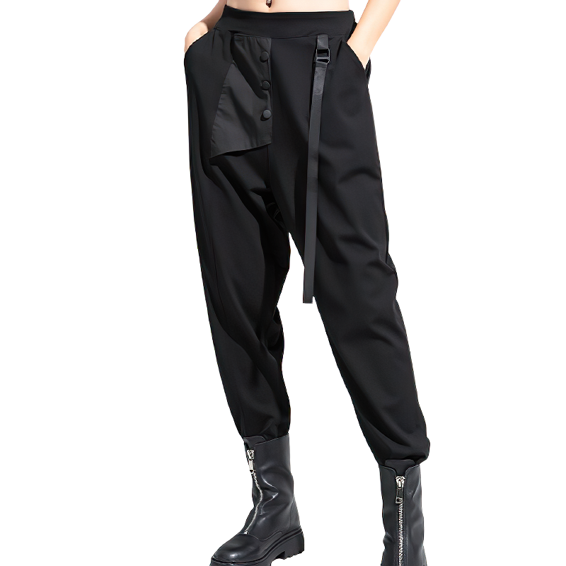 High Waist Elastic Women's Trousers / Fashion Ribbon Split Female Streetwear