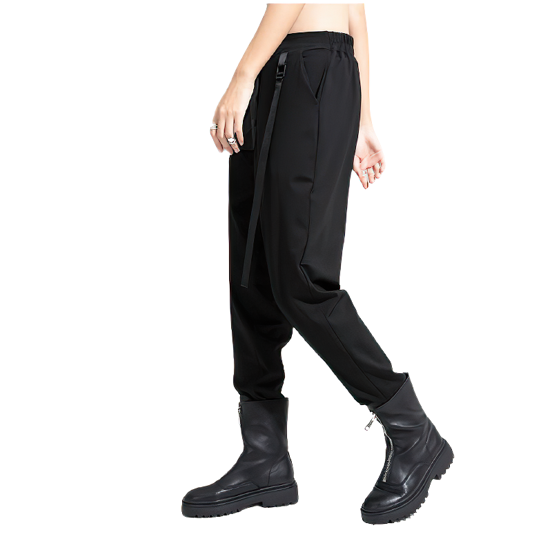 High Waist Elastic Women's Trousers / Fashion Ribbon Split Female Streetwear