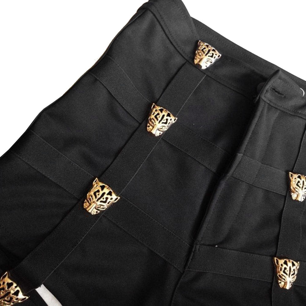 High Waist Short Shorts for Women / Metal Leopard Buttons Decoration / Female Rave Outfits