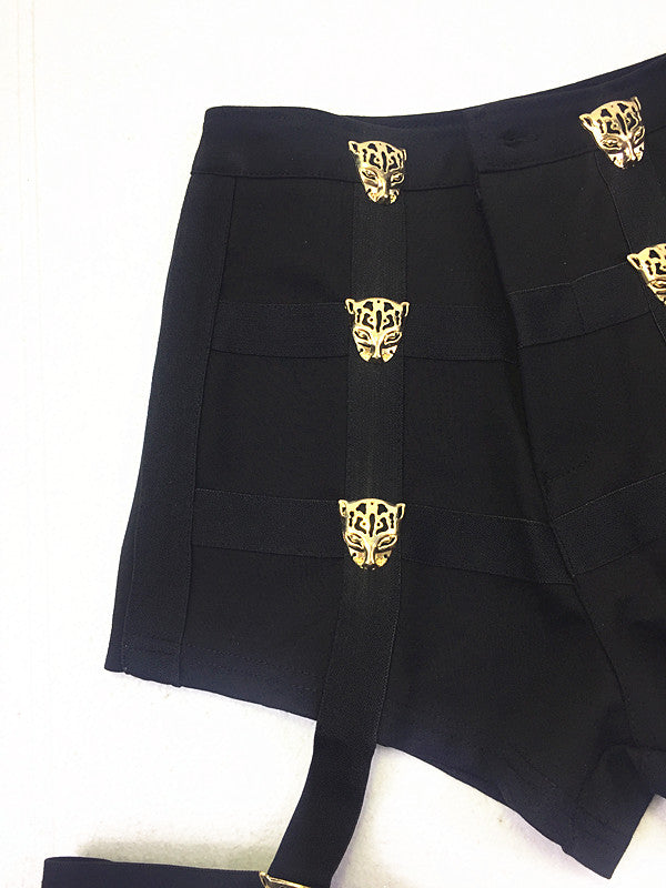 High Waist Short Shorts for Women / Metal Leopard Buttons Decoration / Female Rave Outfits